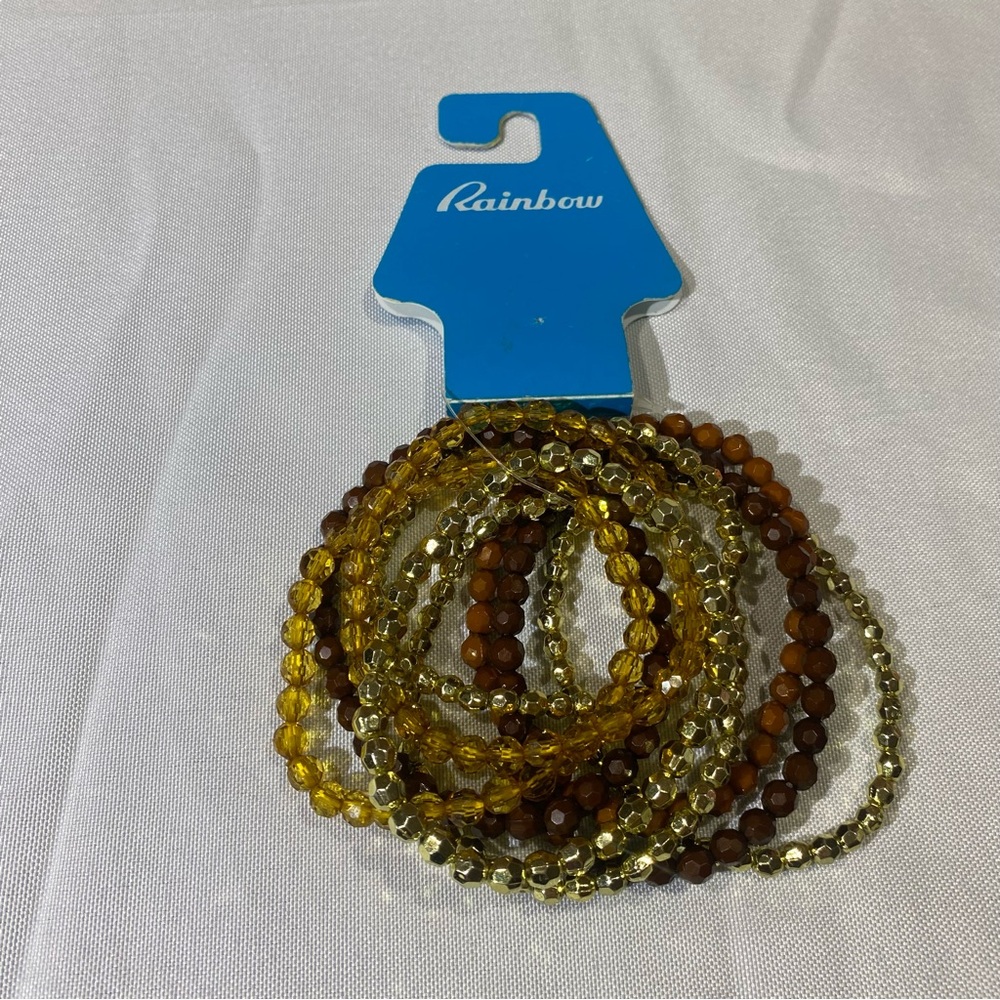 Rainbow Gold and Brown Layered Beaded Bracelets